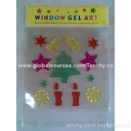Christmas gel/jelly window sticker, TPR material self-adhesive, colorful/reusable/removable/washable